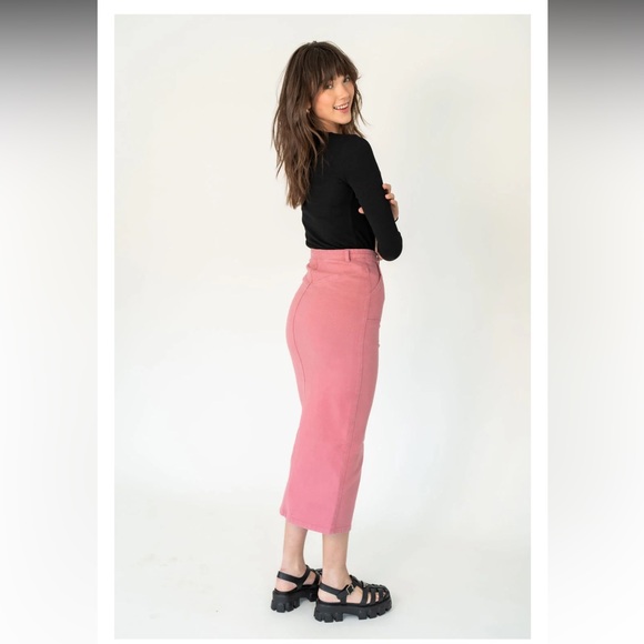 MIDI DENIM SKIRT WITH FRONT SLIT - Picture 4 of 8